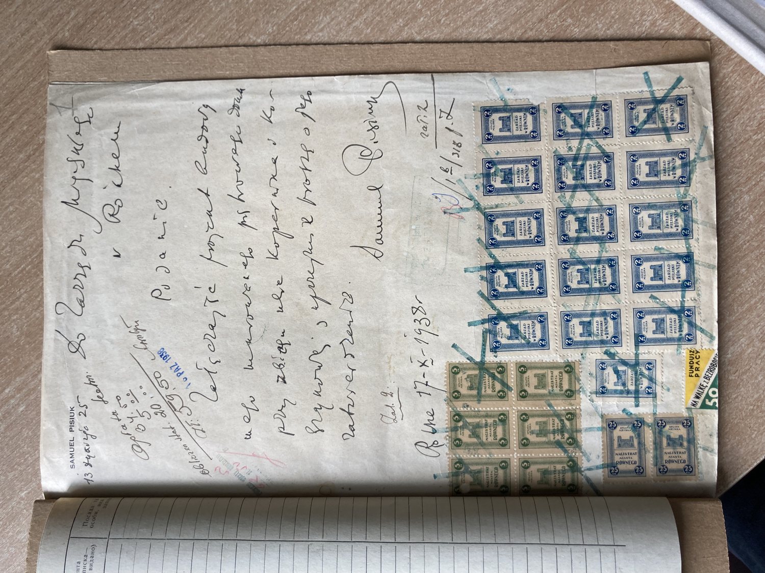 Document with revenue stamps dated 1938